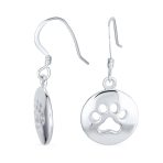 Best Friend Pet Lover Dangle Earrings Paw Print Silver Hooks