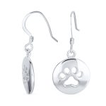 Best Friend Pet Lover Dangle Earrings Paw Print Silver Hooks