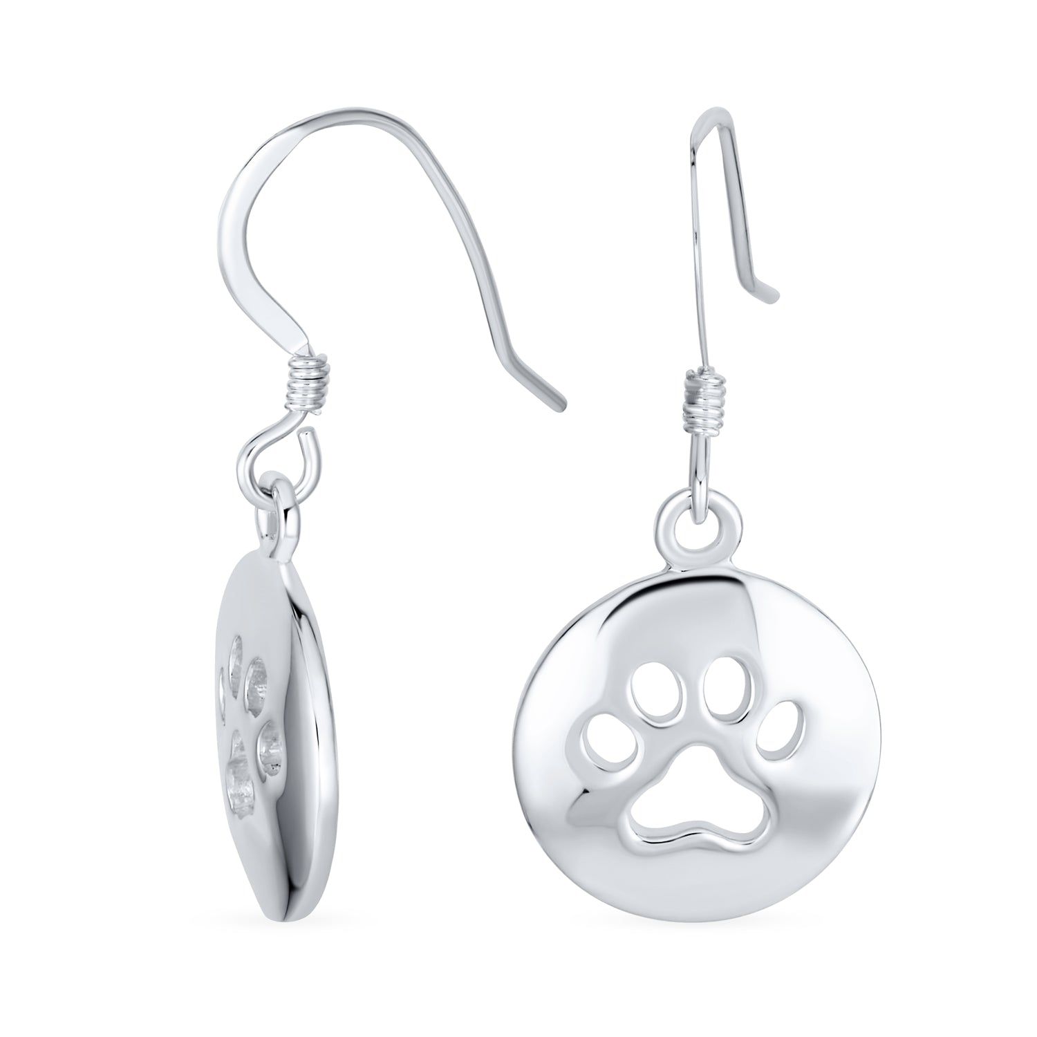 pet-dog-disc-paw-print-srn-djpt-7046es-01 Best Friend Pet Lover Dangle Earrings Paw Print Silver Hooks - Image 1