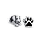 Set of 2 Sleepy Puppy Dog & Black Shape Paw Print Pet Animal Lover Charm Bead