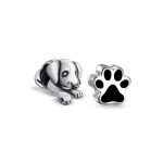 Set of 2 Sleepy Puppy Dog & Black Shape Paw Print Pet Animal Lover Charm Bead
