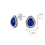 Small Bali Style Teardrop Bezel Edged Natural Stone Stud Earrings Sterling Silver - Image 5