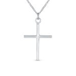 Religious Cross Pendant Necklace Minimalist Simple Tube Style .925 Sterling Silver 1.25"