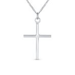 Set of 2 Tube Cross Medium & Large Pendant Necklace Polished Sterling Silver - Image 5