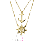 Set of 2 Nautical Ship Wheel & Anchor Pendant Necklace 14K Gold Plated Silver - Image 5