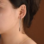 Delicate Minimalist Modern Long Thin Linear Threader Earrings Sterling Silver - Image 7
