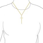 Modern Simple Long Thin Religious Cross Pendant Necklace Gold Plated .925 Sterling Silver - Image 6