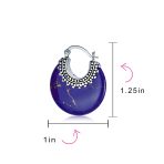 Bali Style Blue Lapis Round Half Crescent Hoop Earrings Milgrain .925 Sterling Silver - Image 12
