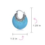 Bali Style Blue Lapis Round Half Crescent Hoop Earrings Milgrain .925 Sterling Silver - Image 11