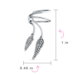 Cartilage Double Leaf Feather Ear Cuffs Wrap For Non Pierced Earrings .925 Sterling Silver - Image 4
