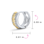 Two Tone Greek Key Cutout Huggies Hoop Earrings CZ Gold Plated Sterling Silver - Image 4