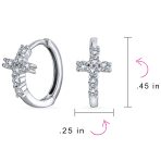 Religious Cubic Zirconia CZ Cross Huggies Mini Hoop Earrings .925 Sterling Silver - Image 7