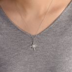 Celestial Pave Cubic Zirconia CZ North Star Burst Pendant Necklace .925 Sterling Silver - Image 3