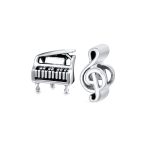 Set of 2 Grand Piano & G Clef Musician Charm Bead Oxidized Sterling Silver