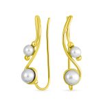 White Freshwater Pearl Ear Cuff Cartilage Climbers 14K Gold Plated Sterling Silver