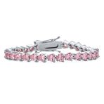 Romantic Classic Hearts Shape Pink CZ Tennis Bracelet Silver Plated Rhodium 7 Inch