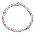 Romantic Classic Hearts Shape Pink CZ Tennis Bracelet Silver Plated Rhodium 7 Inch - Image 2