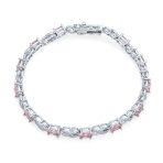 Green Red Oval CZ Tennis Bracelet in Silver Plated Finish - Image 14