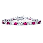 Green Red Oval CZ Tennis Bracelet in Silver Plated Finish - Image 6