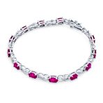 Green Red Oval CZ Tennis Bracelet in Silver Plated Finish - Image 13
