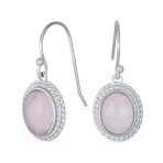 Quartz Onyx Turquoise Milgrain Cable Edge Oval Drop Earrings Sterling Silver
