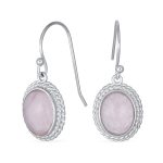 Quartz Onyx Turquoise Milgrain Cable Edge Oval Drop Earrings Sterling Silver