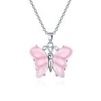 Pink Rose Quartz Garden Butterfly Pendant Necklace .925 Sterling Silver - Image 2