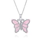 Pink Rose Quartz Garden Butterfly Pendant Necklace .925 Sterling Silver - Image 4