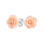 Romantic 3D Carved Flower Pink Peach Rose Stud Earrings Lightweight 10MM - Image 7