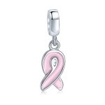 Radiant Pink Ribbon Hope Dangle Charm Bead Sterling Silver for Bracelets