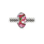 Set of 4 Pink Red Floral Hibiscus Glass Charm Bead for European Bracelets with Sterling Silver Core - Image 3