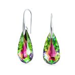 Crystal Blue Green Teardrop Dangle Earrings Prom 925 Sterling Silver - Image 2