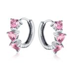 Romantic Pink Heart CZ Hoop Earrings Small Huggie Silver - Image 4
