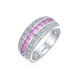 Art Deco Pink Blue CZ Cocktail Statement Ring Silver - Image 2