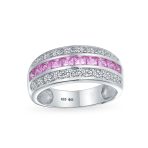Art Deco Pink Blue CZ Cocktail Statement Ring Silver - Image 5
