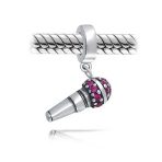 Music Lover Microphone Pink CZ Dangle Charm Bead Sterling Silver for Bracelet - Image 2