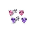 Set of 2 1CT Heart Shaped CZ Stud Earrings Rose Gold Plated Sterling Silver 7MM - Image 2