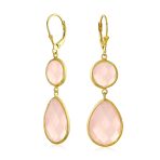 Pink Double Teardrop Dangle Earrings Leverback 14K Gold Plated Sterling Silver