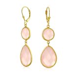 Pink Double Teardrop Dangle Earrings Leverback 14K Gold Plated Sterling Silver