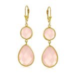 Pink Double Teardrop Dangle Earrings Leverback 14K Gold Plated Sterling Silver - Image 2