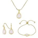 Delicate Rose Quartz Jewelry Set Earrings Bracelet & Pendant in 18K Gold Plated
