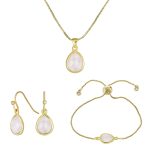 Delicate Rose Quartz Jewelry Set Earrings Bracelet & Pendant in 18K Gold Plated