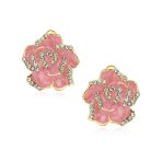 Pink Red Enamel Flower Crystal Edge Clip-On Earrings Gold Plated For Non-Pierced - Image 5