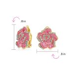 Pink Red Enamel Flower Crystal Edge Clip-On Earrings Gold Plated For Non-Pierced - Image 11
