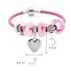 Breast Cancer Pink Ribbon Engraving Heart Charm Live Laugh Love Bead Charm Leather Bracelet Sterling Silver - Image 6
