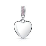 Initial Monogram Crystal Heart Dangle Charm Bead Sterling Silver Birthstone - Image 6