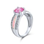 Unique Pink AAA CZ Round Solitaire Engagement Ring with Opal Inlay Band - Image 2