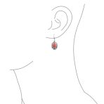 Western Style Floral Bezel Set Pink Orange Coral Dangle Earrings .925 Sterling Silver - Image 7
