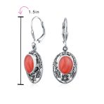 Western Style Floral Bezel Set Pink Orange Coral Dangle Earrings .925 Sterling Silver - Image 10