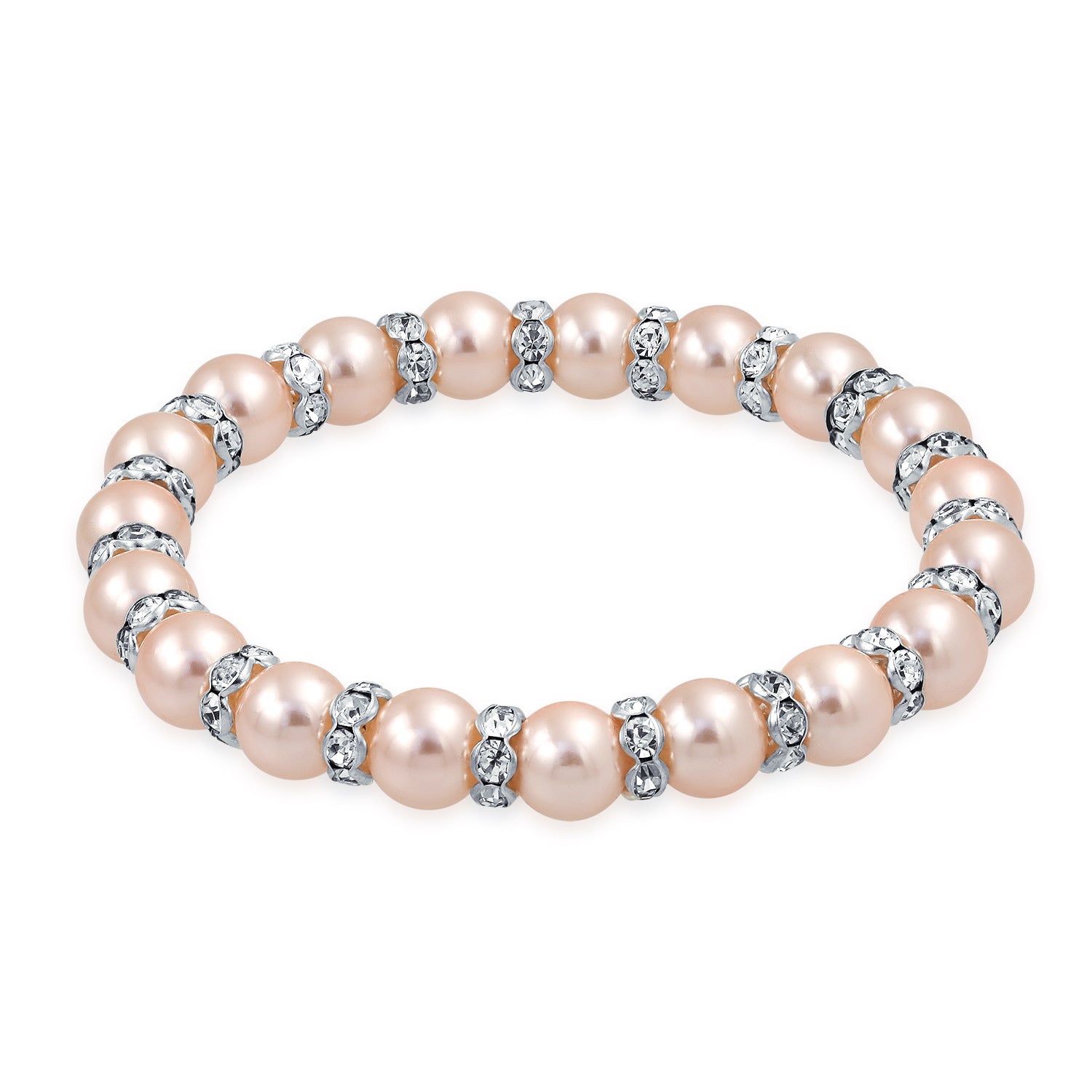 pink-pearl-crystal-bracelet-faux_bs-cry-p-az_1 White Pink Black Simulated Pearl Stretch Bracelet with Crystal Rondelle Spacers - Image 1